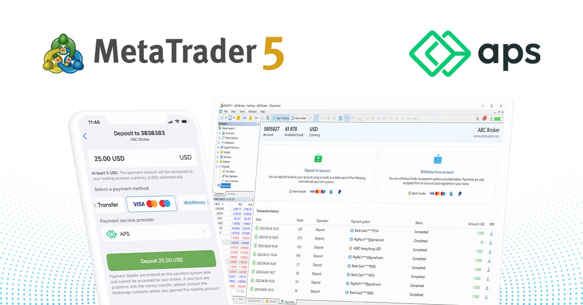 O provedor de pagamentos APS começou a oferecer pagamentos integrados no MetaTrader 5