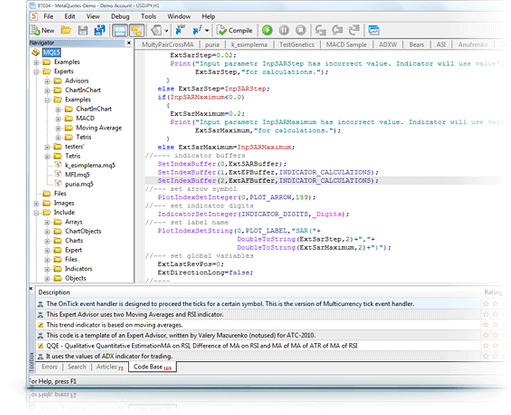 MetaEditor - the MetaTrader 5 editor of trading robots