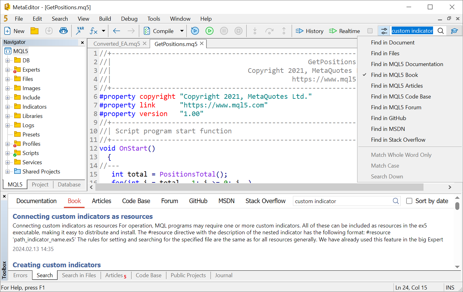 Added search for the book "MQL5 Programming for Traders"