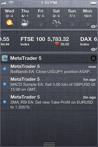 MetaTrader 5's Notifications in iPhone