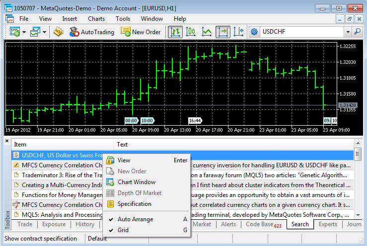 Search result in the MetaTrader 5 Client Terminal