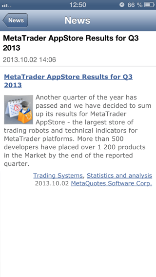 News in MetaTrader 5 for iOS