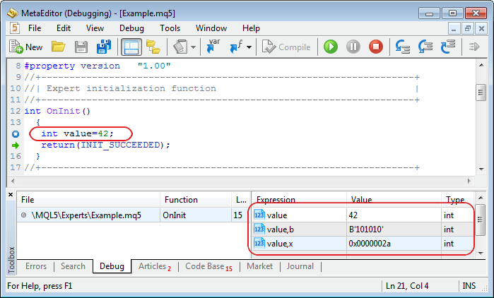 Added ability to format the output of integers in the debugger