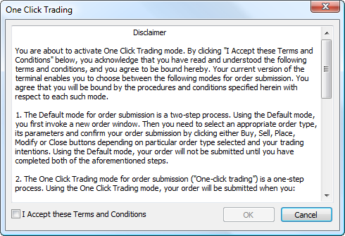 Lea atentamente el acuerdo del uso de la función "Trading con un clic"