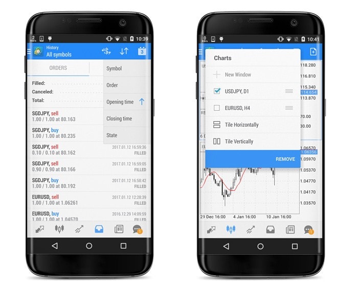 Novo MetaTrader 5 Android build 1506 filtragem e classificação de