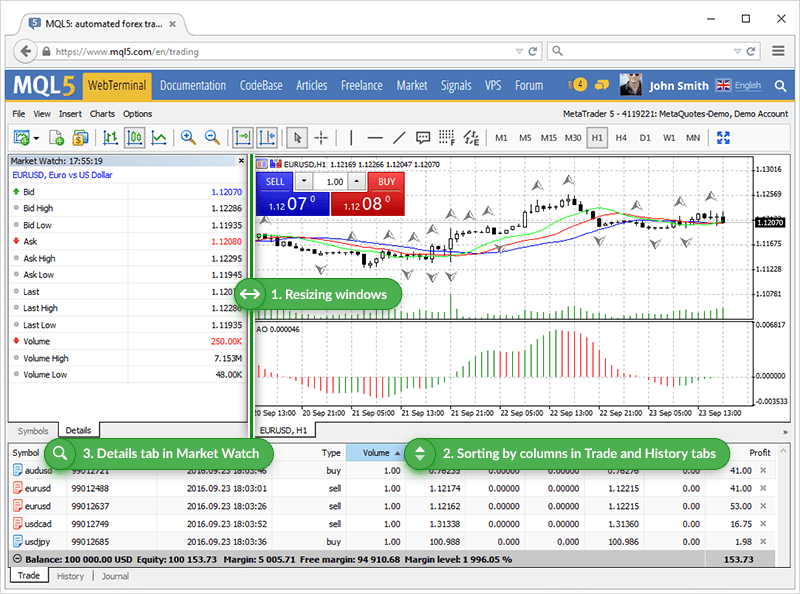  La plateforme web MetaTrader 5 est maintenant plus rapide et plus pratique