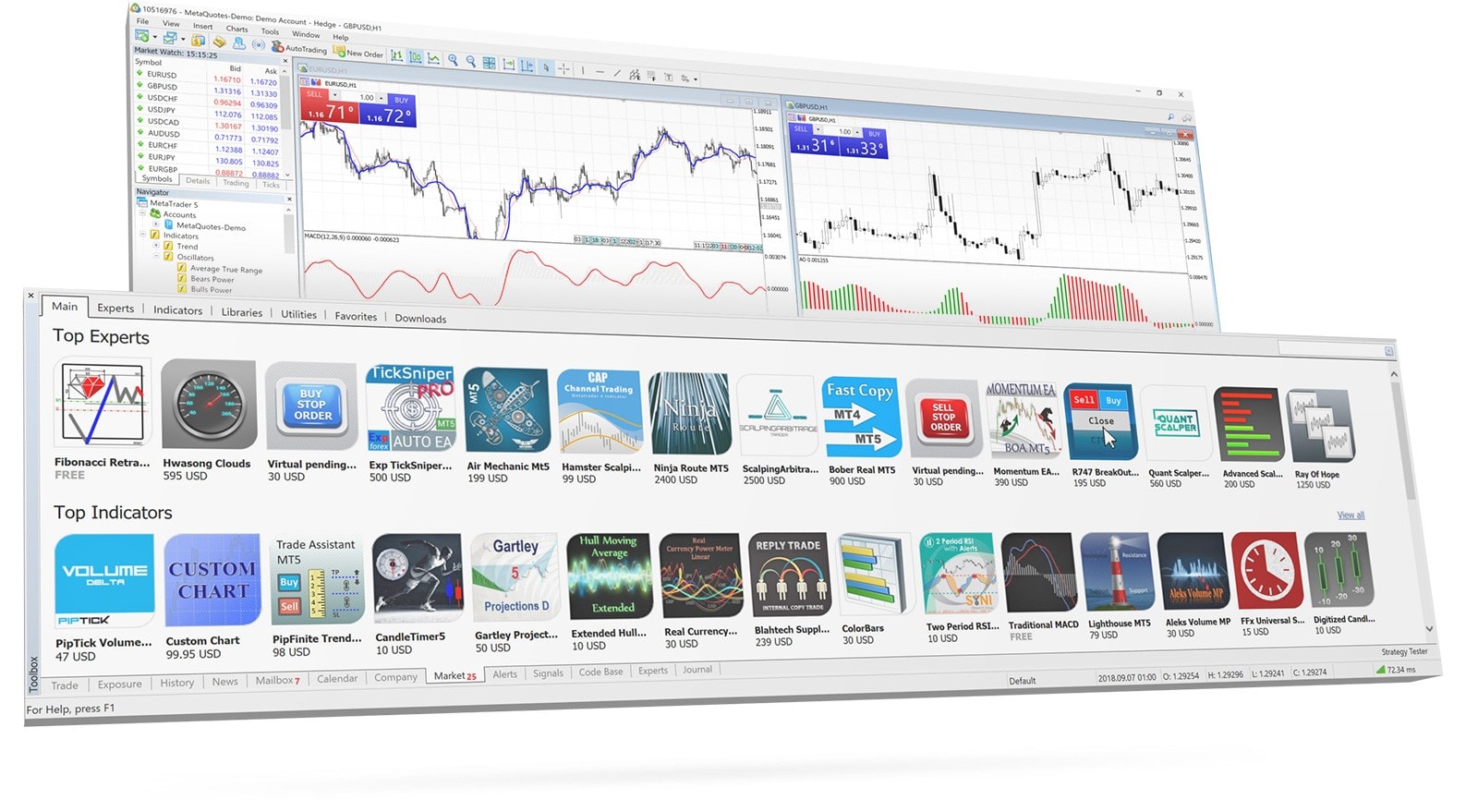 4 800 robots, 6 500 indicadores, 2 400 utilidades y otras soluciones en MetaTrader Market