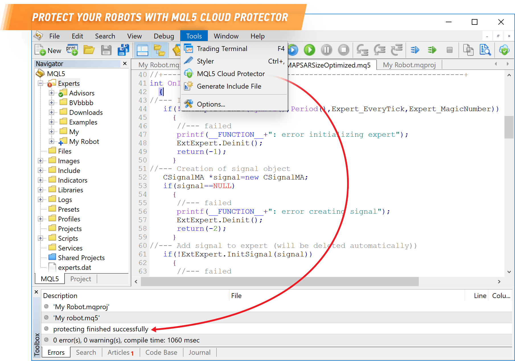 Use o MQL5 Cloud Protector para segurança de seus robôs de negociação