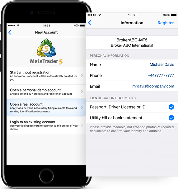 Vereinfachte Anfrage auf Eröffnung eines Realkontos in MetaTrader 5 iOS Build 1605