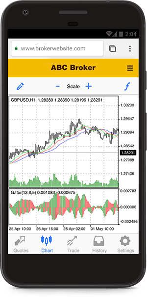 31 technical indicators available in the MetaTrader 5 mobile web platform