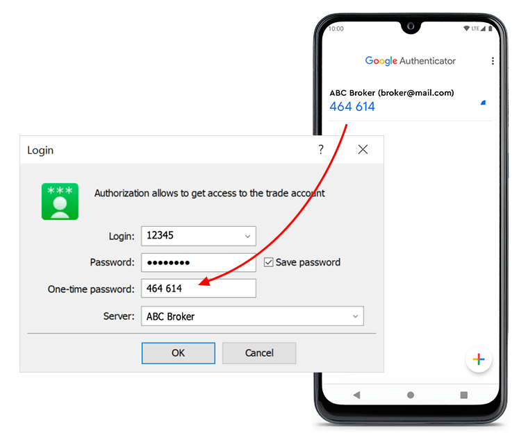 Für die Verbindung mit dem Konto ist ein zusätzliches Einmalpasswort, ein One-Time Password oder OTP, von der Authenticator-App erforderlich