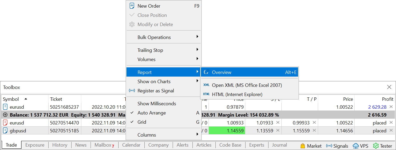 Added command to access the new trading report