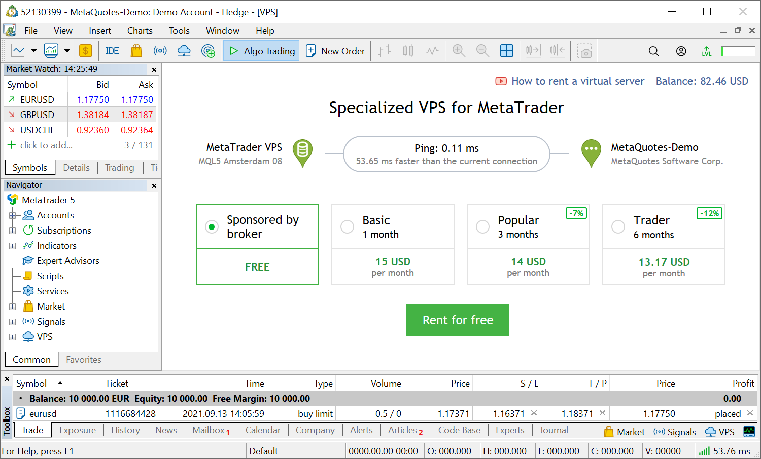 Hébergement Virtuel Sponsorisé pour MetaTrader 5