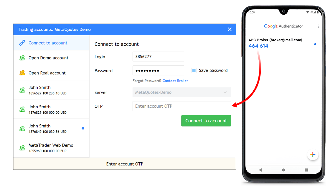 An additional OTP from the Authenticator app will be required for connecting to the account