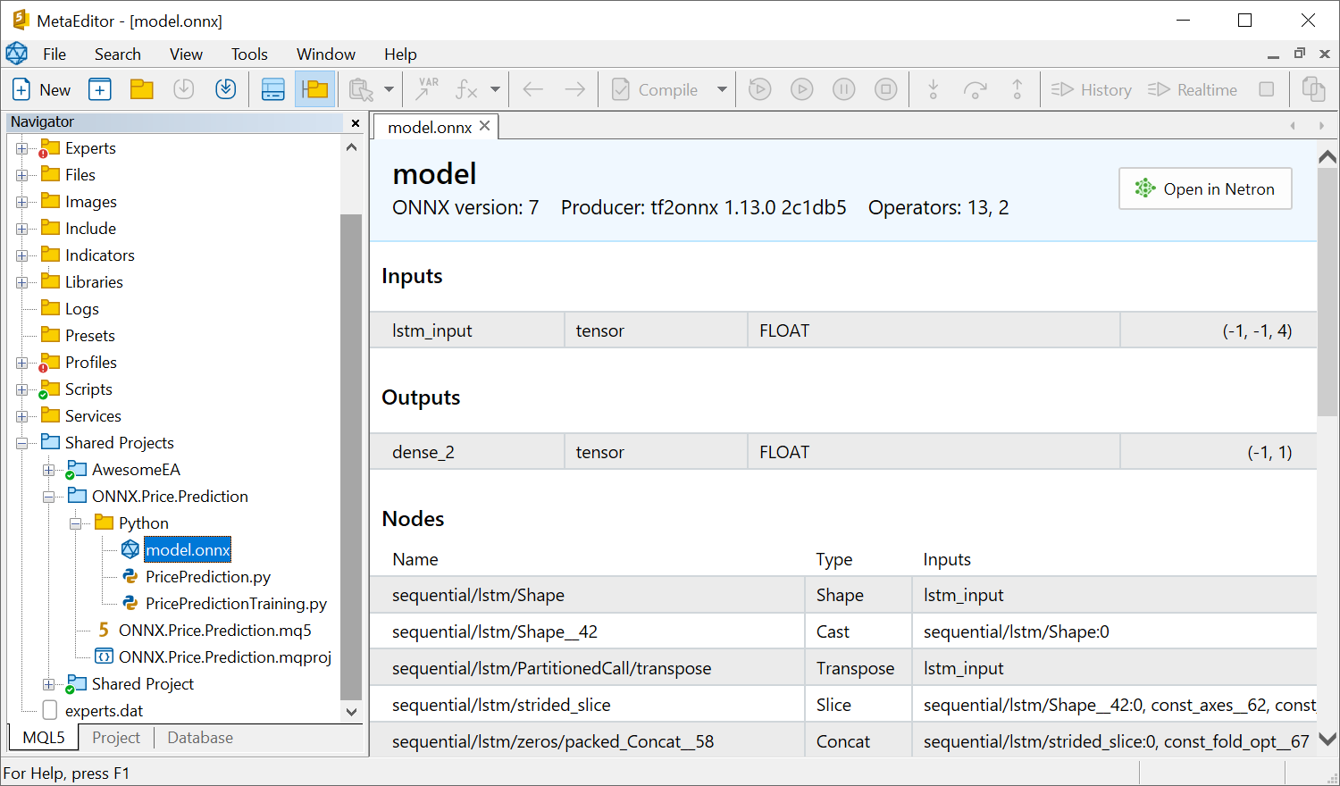 Se ha ampliado la compatibilidad con ONNX: ahora podrá ver varias propiedades de los modelos directamente en el editor