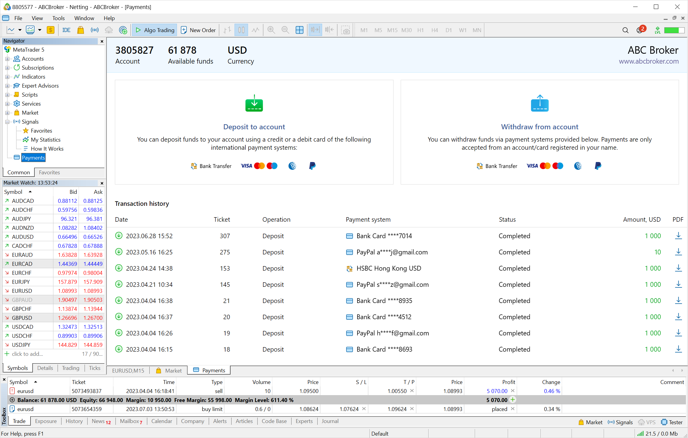 Traders can now replenish their accounts directly within the trading platform