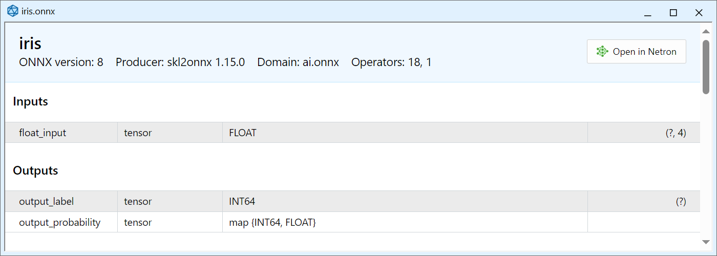 Просмотр ONNX-модели в MetaEditor