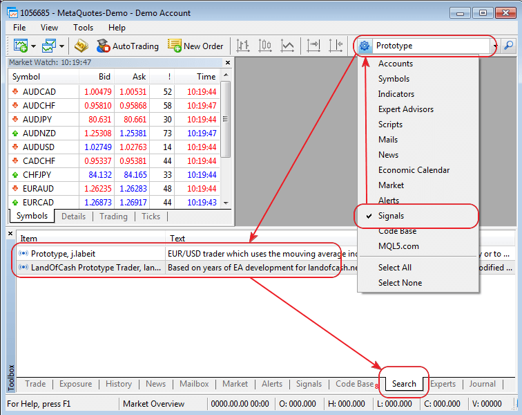 Signals. Added support of searching by signal base