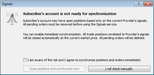Добавлен диалог автоматического закрытия позиций и ордеров счёта подписчика перед синхронизацией с позициями и ордерами сигнала