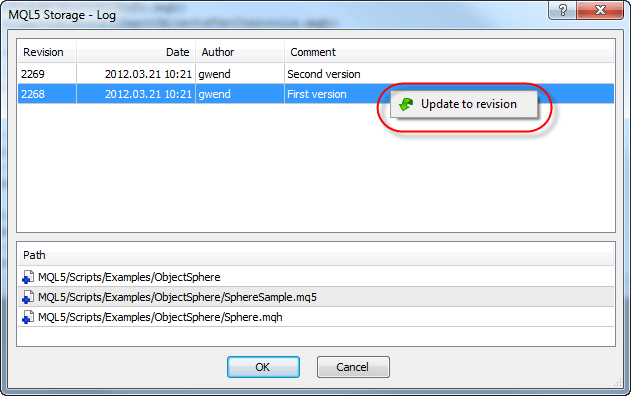 In the log of changes of the MQL5 Storage you now can revert changes to a certain revision