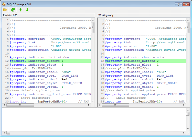 Added the window displaying the differences between a source text local file