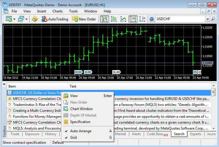 Результат поиска через торговый терминал MetaTrader 5