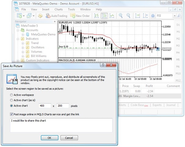 Guardar una captura de pantalla en MetaTrader 5