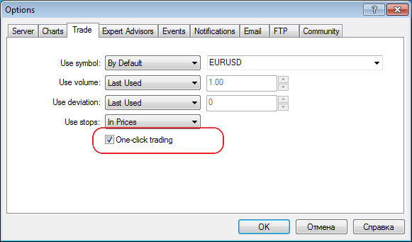 One-click trading option