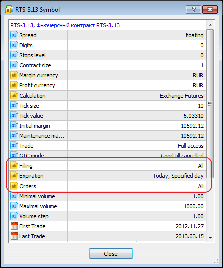 Added display of allowed order types, execution and expiration modes to the information about a trading symbol