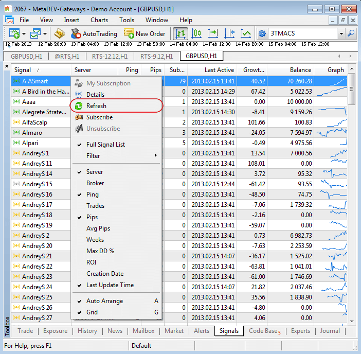 Added command for refreshing the list of available signals in the signals showcase