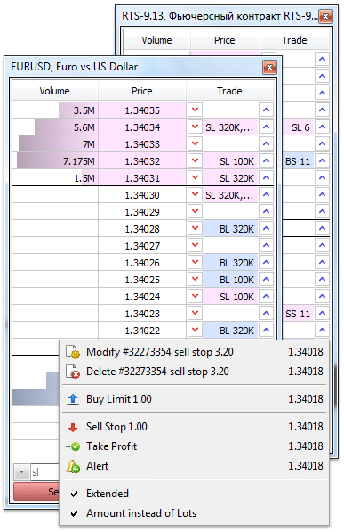 Стакан цен в MetaTrader 5