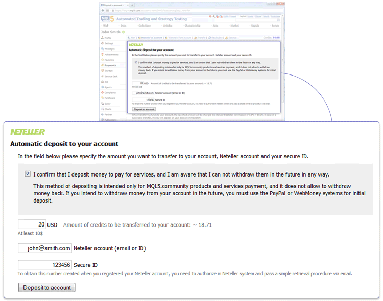 El sistema de pago de MQL5.community soporta NETELLER