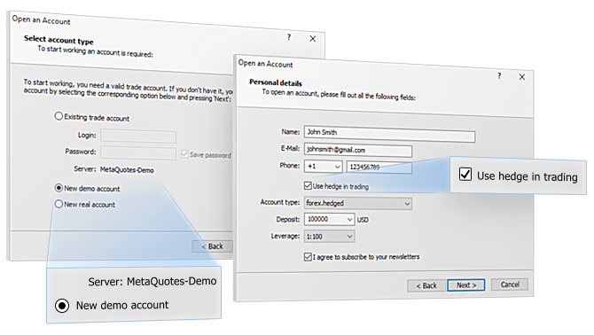 MetaQuotes-Demoで、ヘッジングを持つデモアカウントを開設しましょう