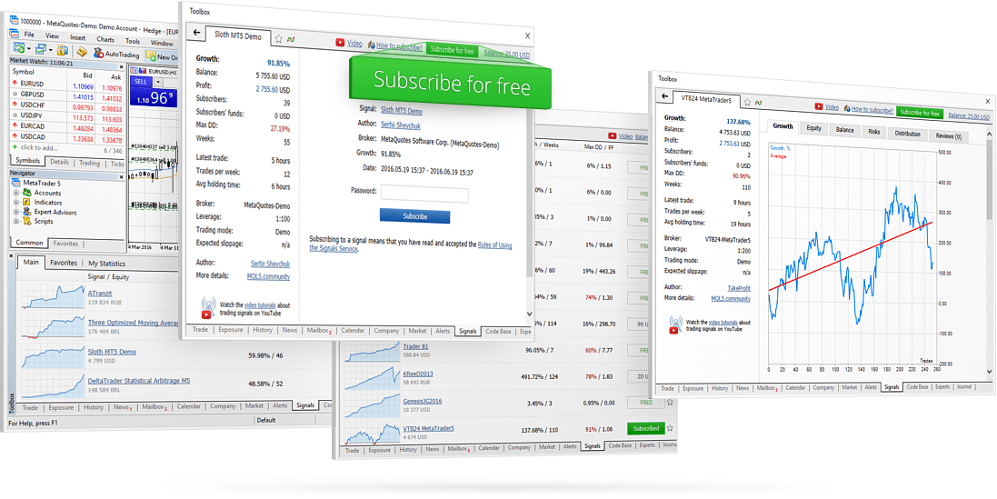 O serviço de sinais de negociação na MetaTrader 5 permite copiar automaticamente as transações de outros traders bem-sucedidos para a sua conta de negociação