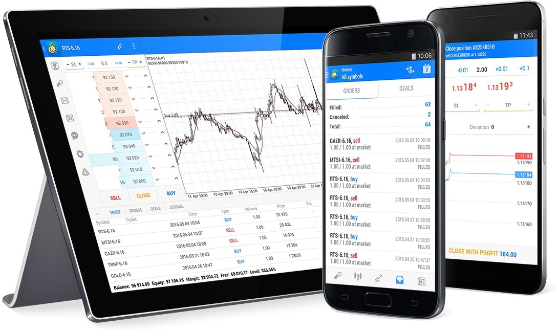 MetaTrader 5 trading system for Android includes two position accounting systems, full set of orders and trading functions, market depth, and much more for implementing a trading strategy of any complexity