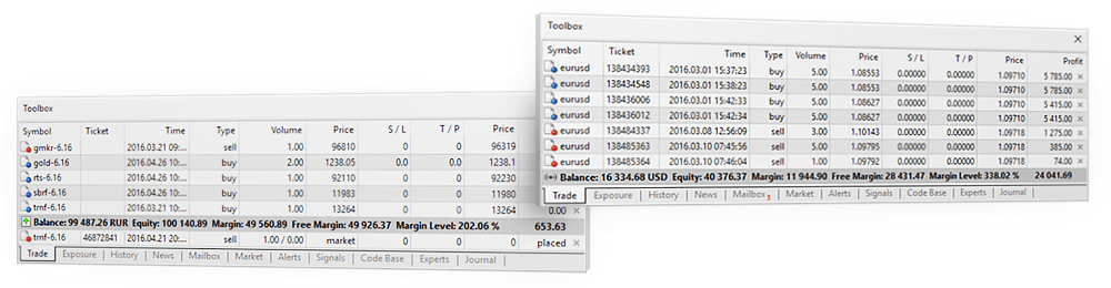 MetaTrader 5 支持两种持仓账户系统——用于交易所的单边持仓交易和外汇锁仓持仓交易