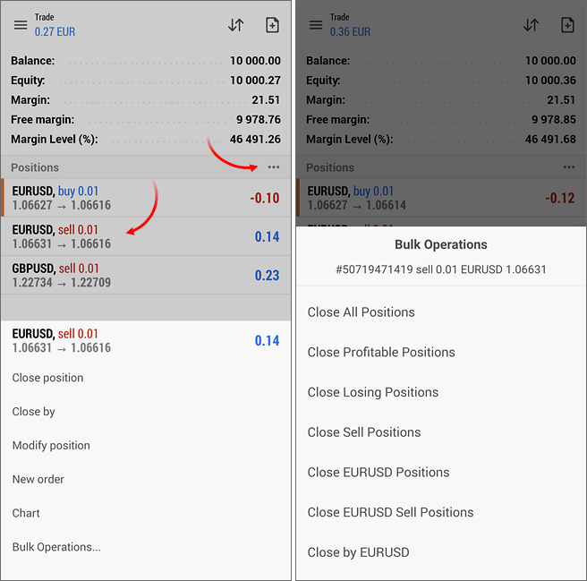 Bulk position closing