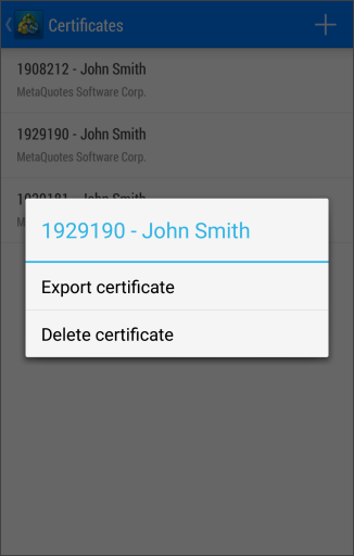 Certificate context menu