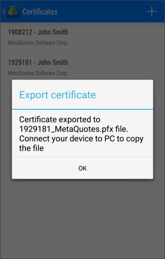 Certificate exported