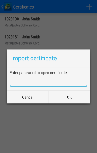 Certificate installation password