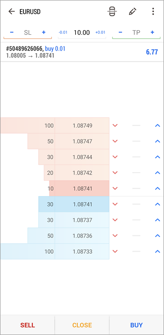 Fermer des positions dans le Depth of Market