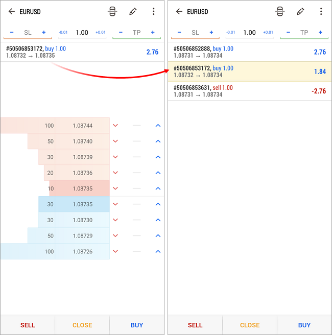 If hedging is enabled, too close a position you need to select it first