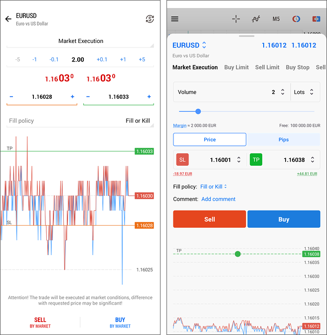 Position opening in the Market Execution mode