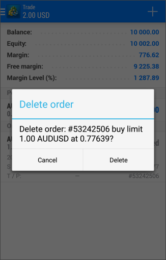 Deleting a pending order