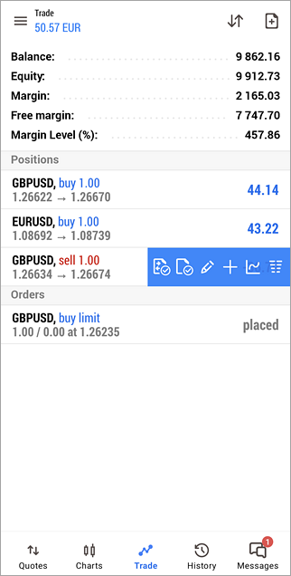 Commandes de gestion des positions/ordres