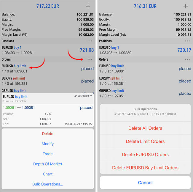 Bulk deletion of pending orders