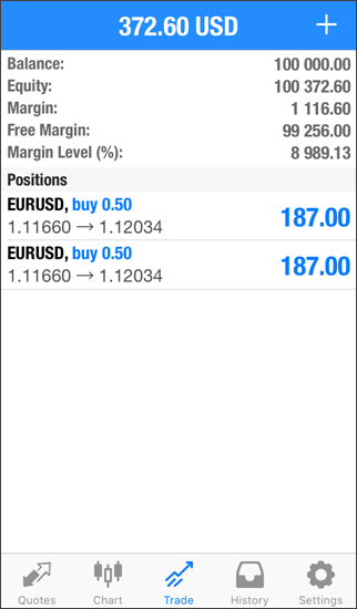 Execution of the two Buy deals resulted in two trading positions