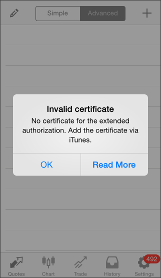 Invalid certificate