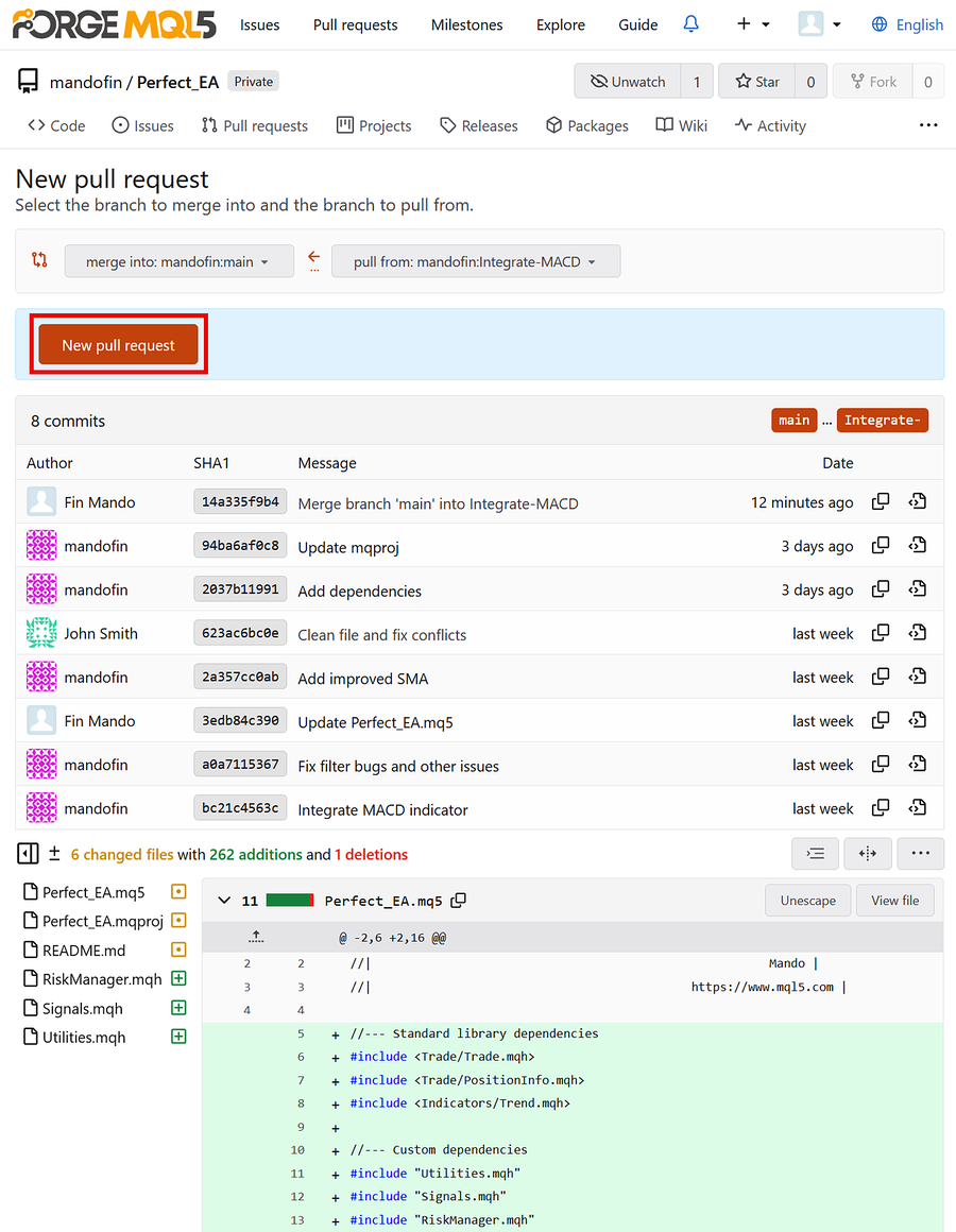 Branch comparison webpage