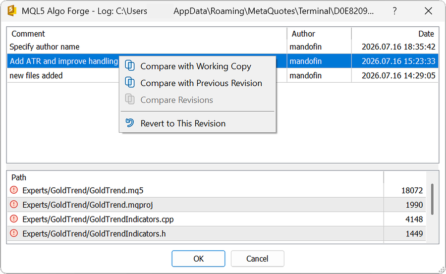 Commit context menu Commit context menu